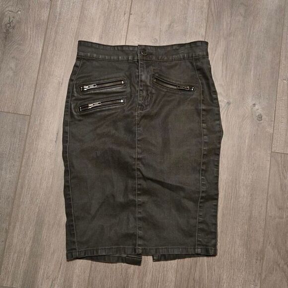 Women's Y2K Guess Black Zipper Bodycon Tight Midi Skirt - Picture 2 of 7